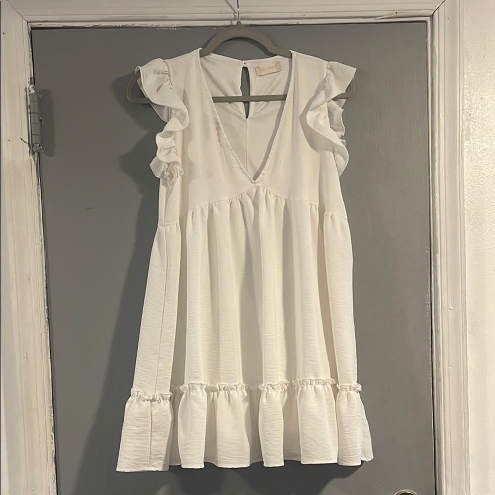 Altar'd State White Ruffled Smocked BabyDoll Dress Size XS